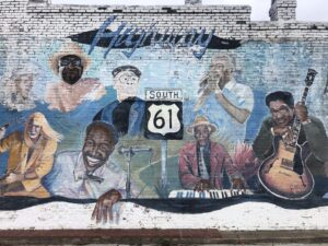 Courtesy Visit Cleveland MS A mural of blues legends near Cleveland, Ms.