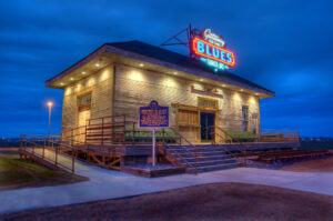 Courtesy Tunica CVB An exterior nighttime shot of the Gateway to the Blues Museum and Visitor Center.