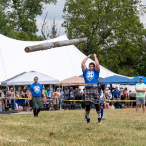 Courtesy Kristin Bishop An athlete competes in the caber toss at the Scottish Games in The Plains, Va. The caber toss is a traditional Scottish athletic event in which competitors toss a large tapered pole, known as a caber. In Scotland, the caber is usually made from a tree weighing up to 150 pounds.