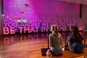 Courtesy Scott Suchman/Planet World A 22-foot-tall talking wall of words at Planet Word museum in Washington, D.C., tells the story of the English language.