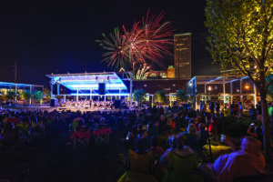 Guthrie Green performance stage in Tulsa's Arts District hosts many music events. 