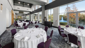 Courtesy Rainwater Conference Center A meeting room with tables set for dinner.