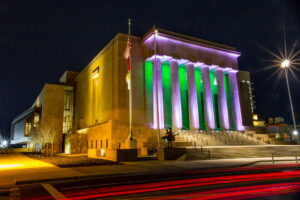 A night-time shot of the Robinson Center in Little Rock, Ark. 