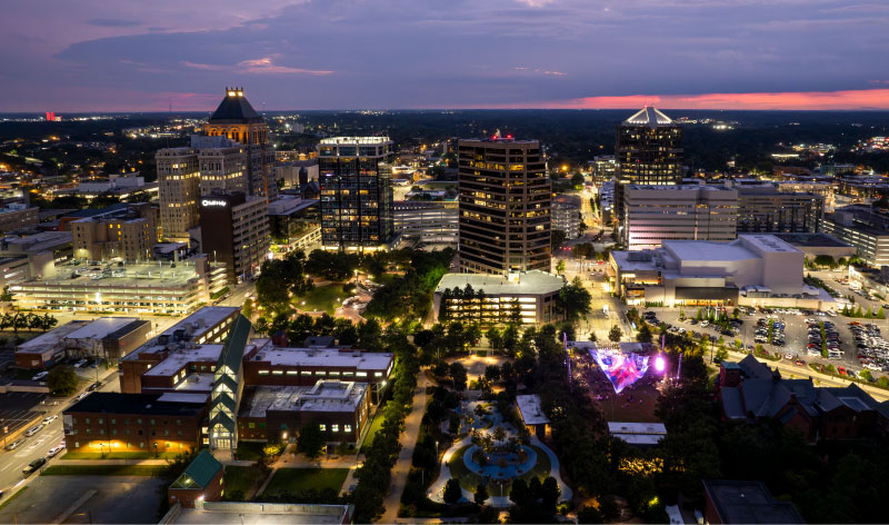 Downtown Greensboro Skyline at dusk