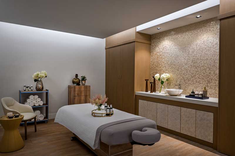 A massage table along with other spa elements.