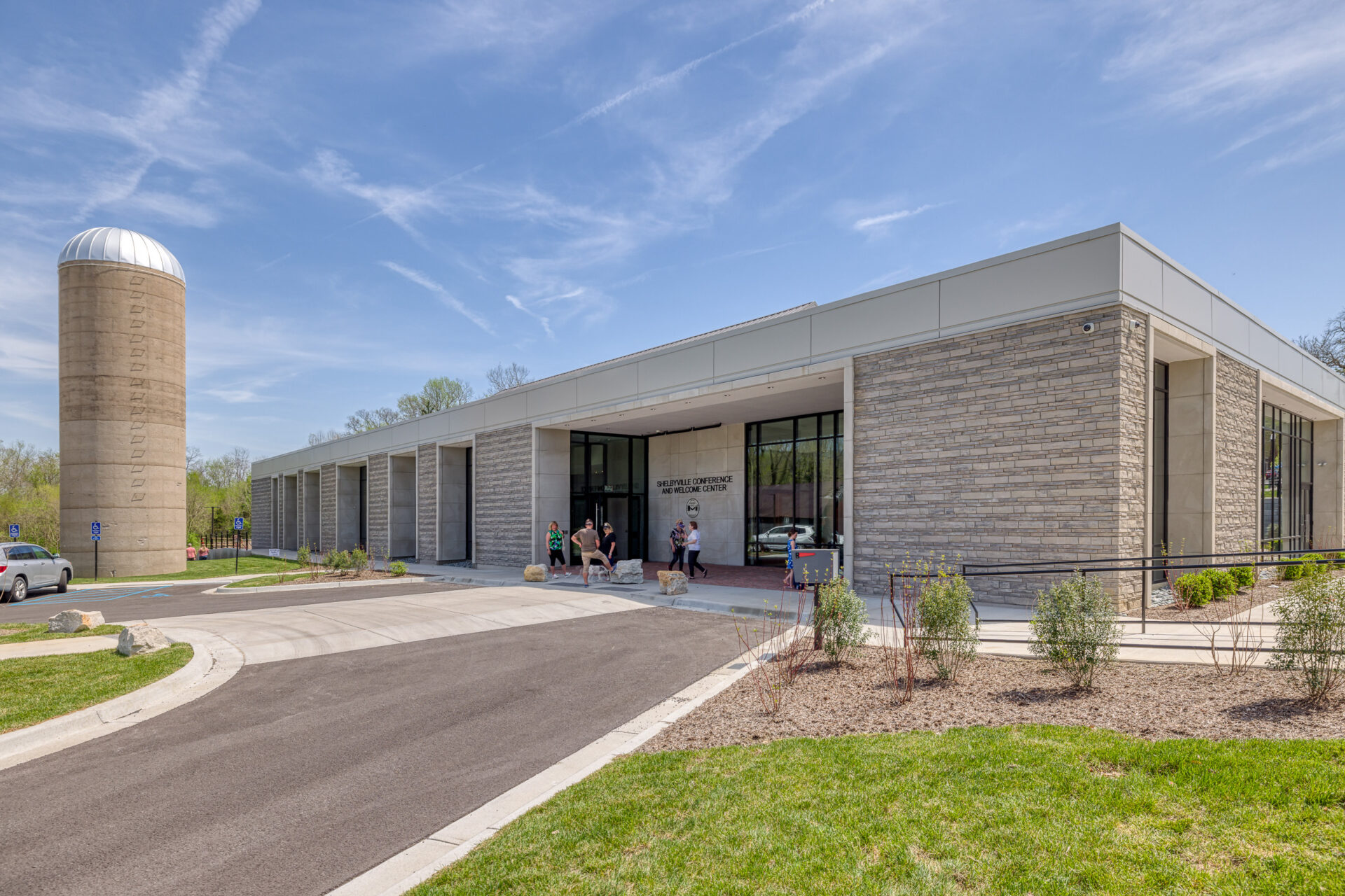 The image shows the facade of the Shelbyville Conference Center in Shelbyville, Ky.