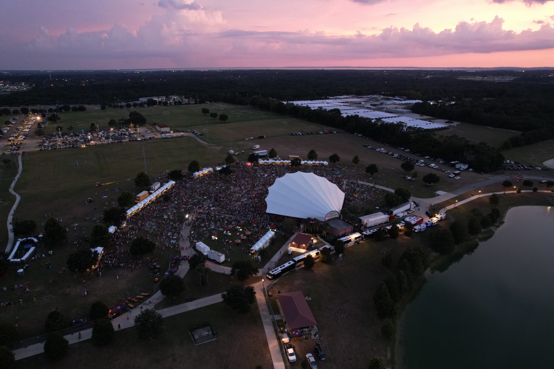 A drone shot of an outdoor amphitheater.