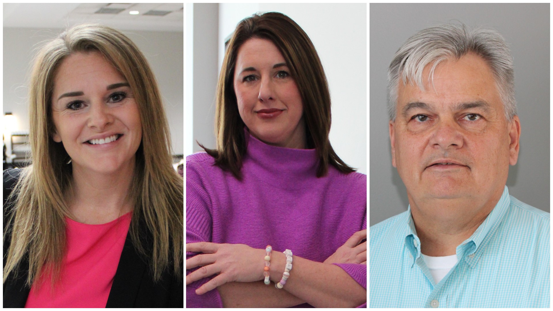 A collage of three peoples’ headshots