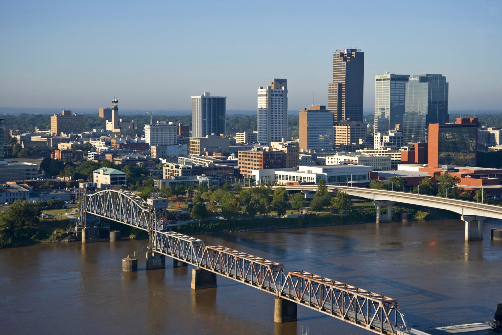 An aerial view of Downtown Little Rock Junction Bridge.