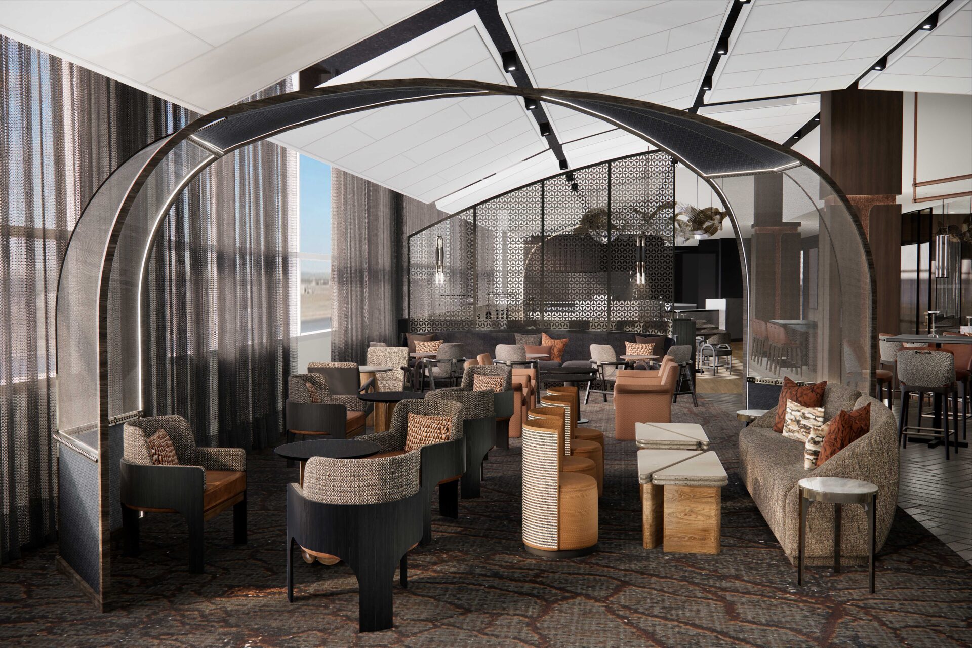 A rendering of a lounge area in the Grand Hyatt DFW