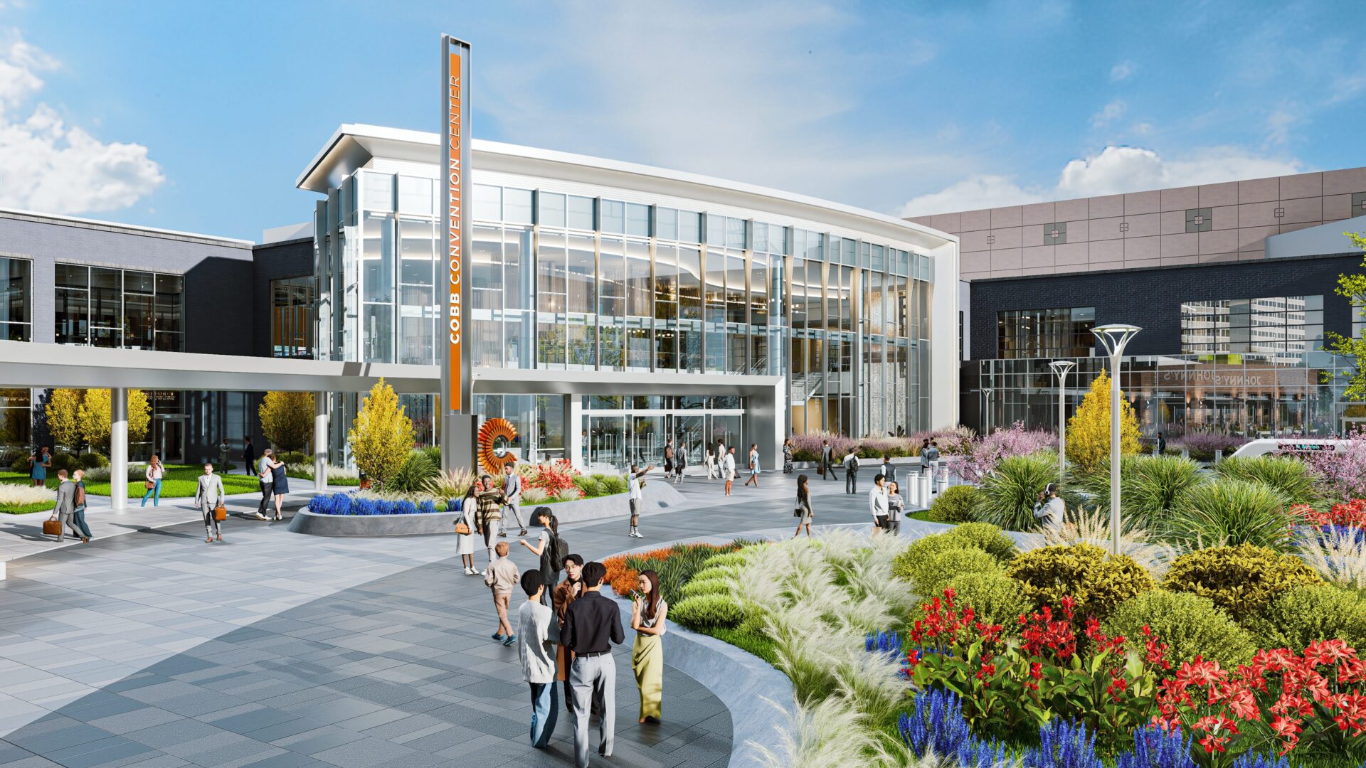 An exterior rendering of the Cobb Convention Center